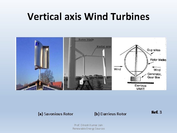 Vertical axis Wind Turbines (a) Savonious Rotor (b) Darrieus Rotor Prof. Dinesh Kumar Jain