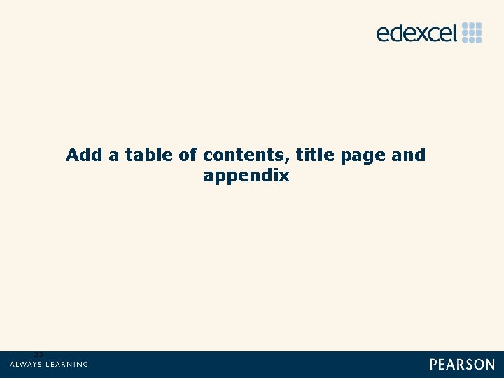 Add a table of contents, title page and appendix 23 