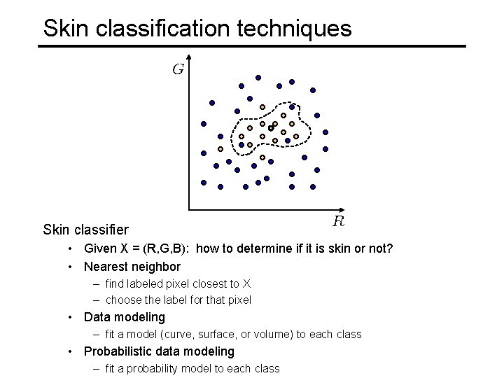Skin classification techniques Skin classifier • Given X = (R, G, B): how to