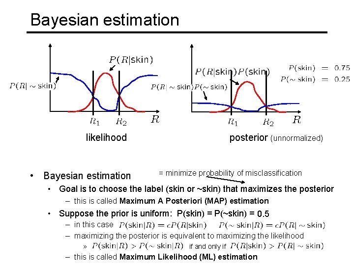 Bayesian estimation likelihood • Bayesian estimation posterior (unnormalized) = minimize probability of misclassification •