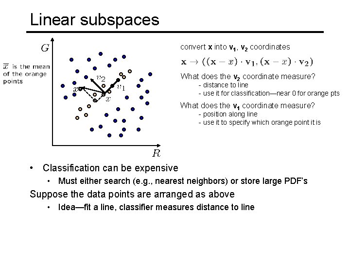 Linear subspaces convert x into v 1, v 2 coordinates What does the v