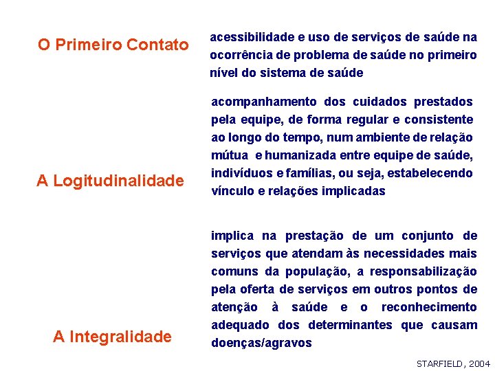 O Primeiro Contato A Logitudinalidade A Integralidade acessibilidade e uso de serviços de saúde O Primeiro Contato A Logitudinalidade A Integralidade acessibilidade e uso de serviços de saúde