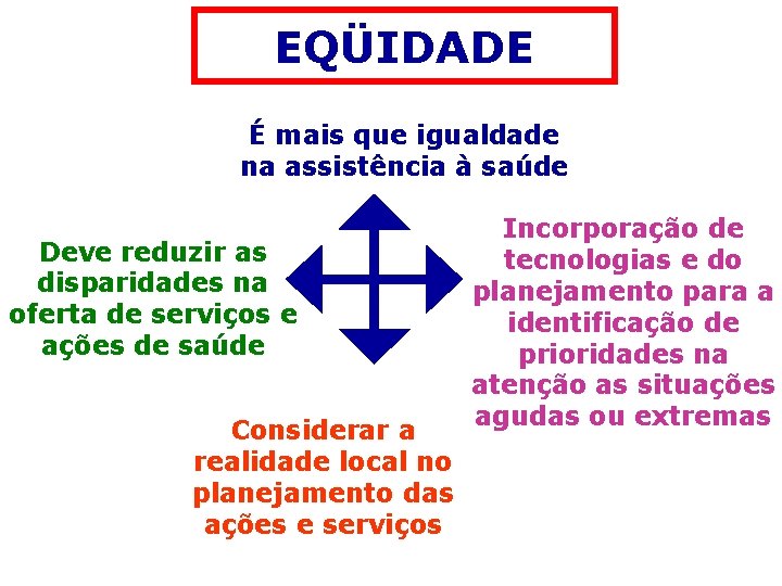 EQÜIDADE É mais que igualdade na assistência à saúde Deve reduzir as disparidades na EQÜIDADE É mais que igualdade na assistência à saúde Deve reduzir as disparidades na