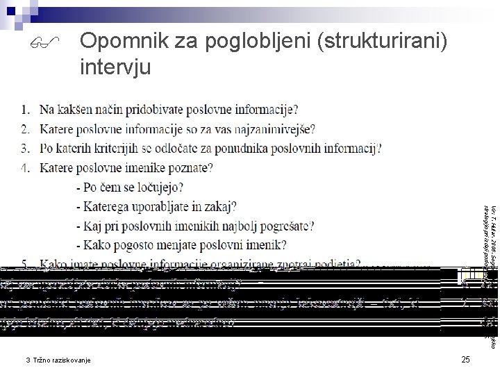  Opomnik za poglobljeni (strukturirani) intervju Vir: T. Hutar. 2008. Segmentacija kot osnova za