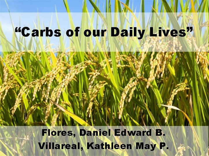 “Carbs of our Daily Lives” Flores, Daniel Edward B. Villareal, Kathleen May P. 