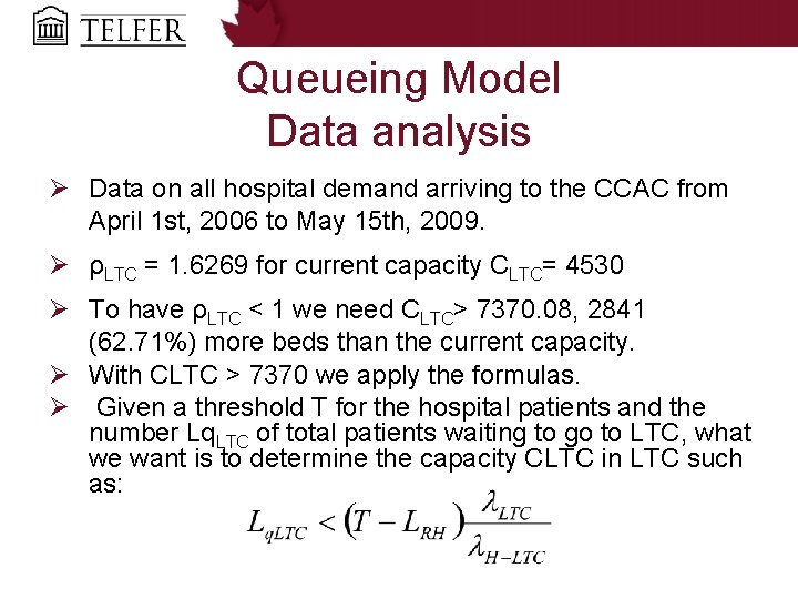Queueing Model Data analysis Ø Data on all hospital demand arriving to the CCAC