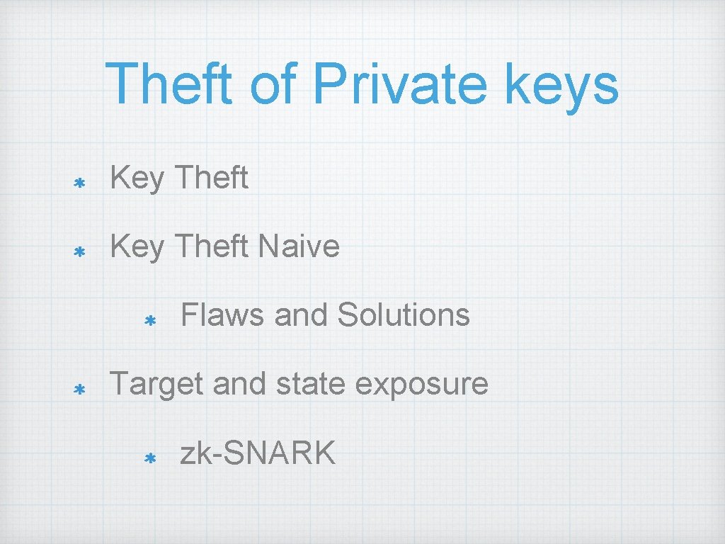 Theft of Private keys Key Theft Naive Flaws and Solutions Target and state exposure