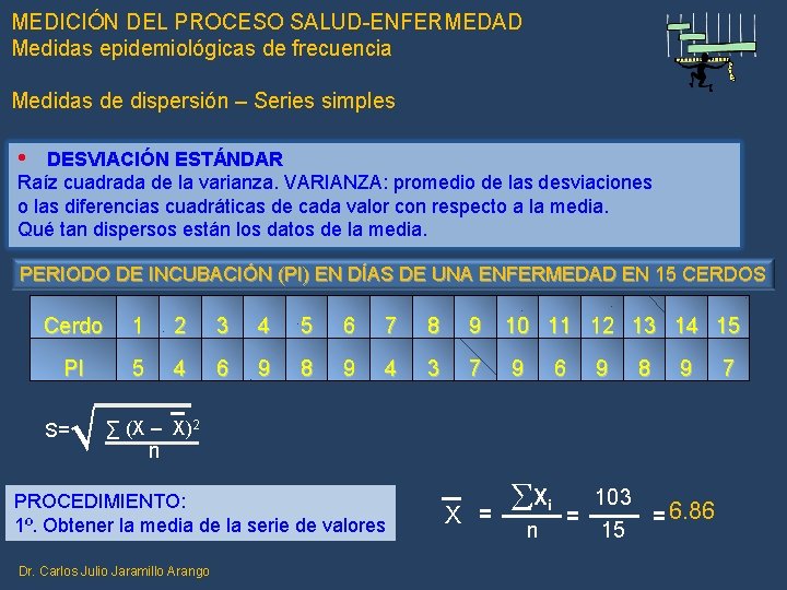 MEDICIÓN DEL PROCESO SALUD-ENFERMEDAD Medidas epidemiológicas de frecuencia Medidas de dispersión – Series simples