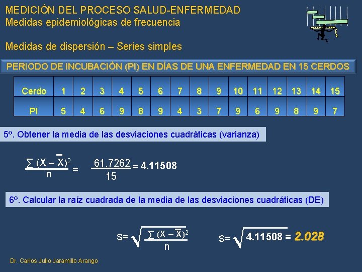 MEDICIÓN DEL PROCESO SALUD-ENFERMEDAD Medidas epidemiológicas de frecuencia Medidas de dispersión – Series simples