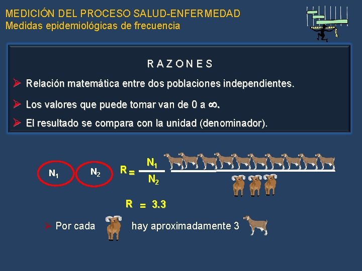 MEDICIÓN DEL PROCESO SALUD-ENFERMEDAD Medidas epidemiológicas de frecuencia RAZONES Ø Relación matemática entre dos