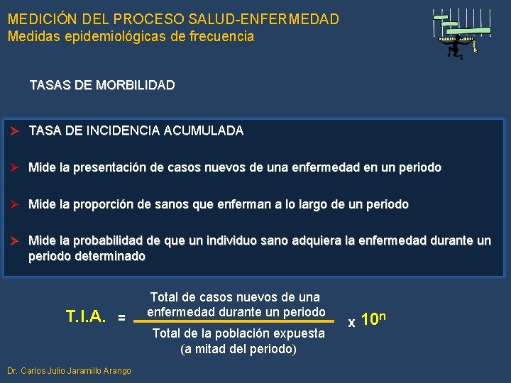 MEDICIÓN DEL PROCESO SALUD-ENFERMEDAD Medidas epidemiológicas de frecuencia TASAS DE MORBILIDAD Ø TASA DE