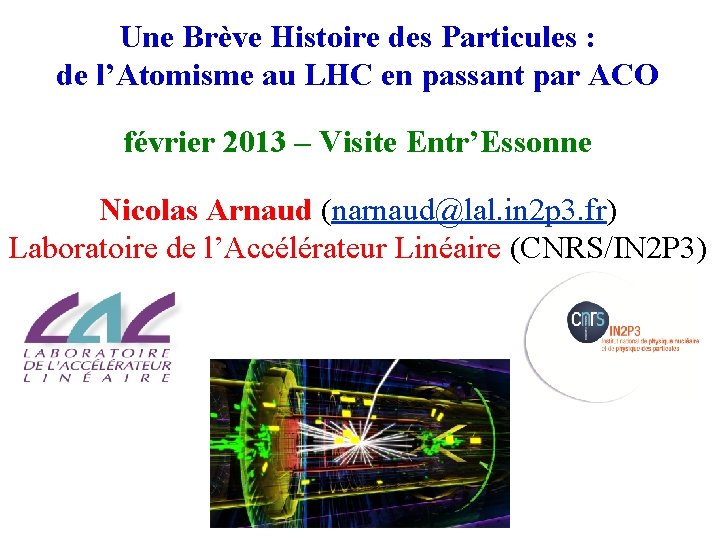 Une Brève Histoire des Particules : de l’Atomisme au LHC en passant par ACO