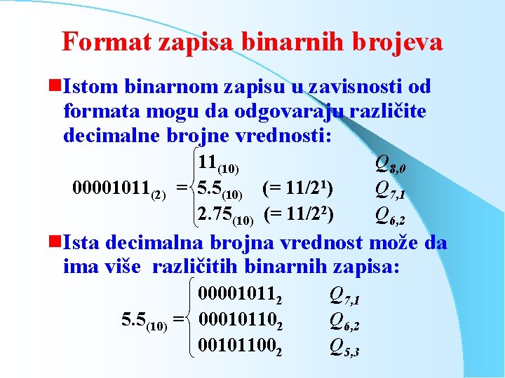 Format zapisa binarnih brojeva g. Istom binarnom zapisu u zavisnosti od formata mogu da