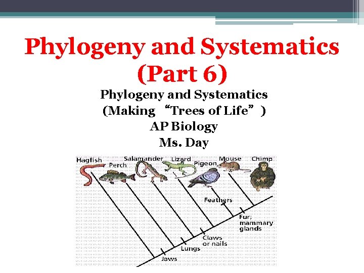 Phylogeny and Systematics (Part 6) Phylogeny and Systematics (Making “Trees of Life”) AP Biology