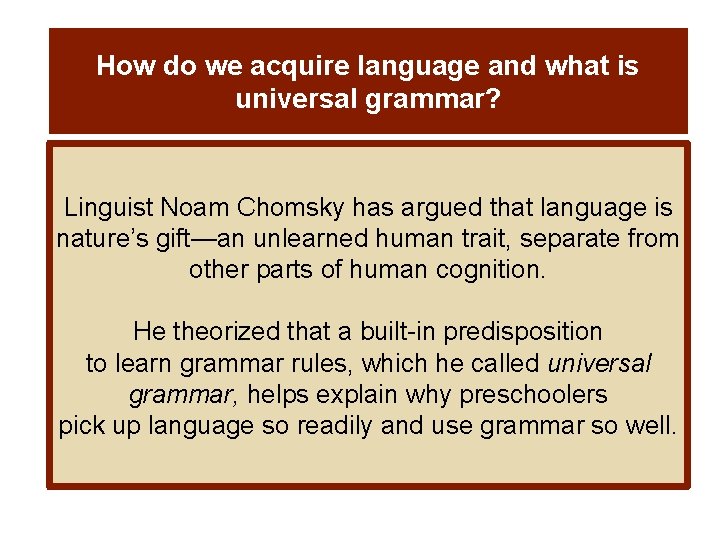 How do we acquire language and what is universal grammar? Linguist Noam Chomsky has