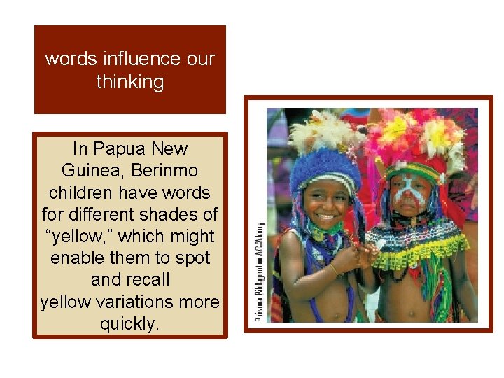 words influence our thinking In Papua New Guinea, Berinmo children have words for different