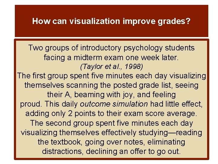 How can visualization improve grades? Two groups of introductory psychology students facing a midterm