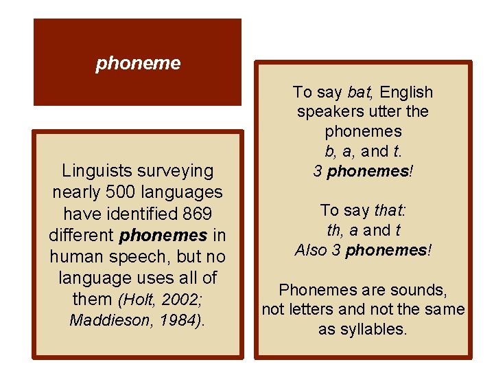 phoneme Linguists surveying nearly 500 languages have identified 869 different phonemes in human speech,