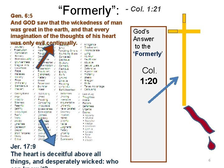 “Formerly”: Gen. 6: 5 And GOD saw that the wickedness of man was great