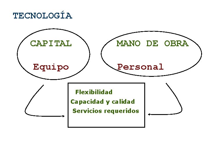 TECNOLOGÍA CAPITAL MANO DE OBRA Equipo Personal Flexibilidad Capacidad y calidad Servicios requeridos 