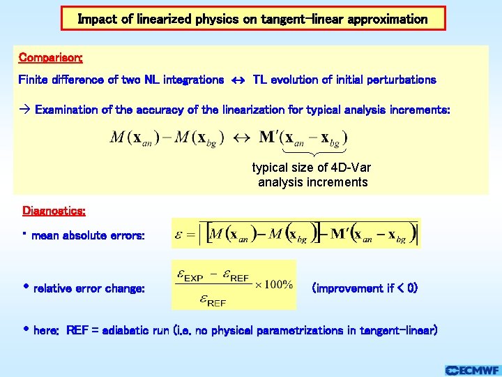 Impact of linearized physics on tangent-linear approximation Comparison: Finite difference of two NL integrations Impact of linearized physics on tangent-linear approximation Comparison: Finite difference of two NL integrations