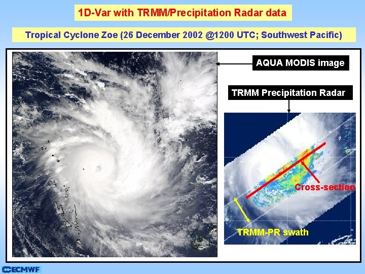1 D-Var with TRMM/Precipitation Radar data Tropical Cyclone Zoe (26 December 2002 @1200 UTC; 1 D-Var with TRMM/Precipitation Radar data Tropical Cyclone Zoe (26 December 2002 @1200 UTC;