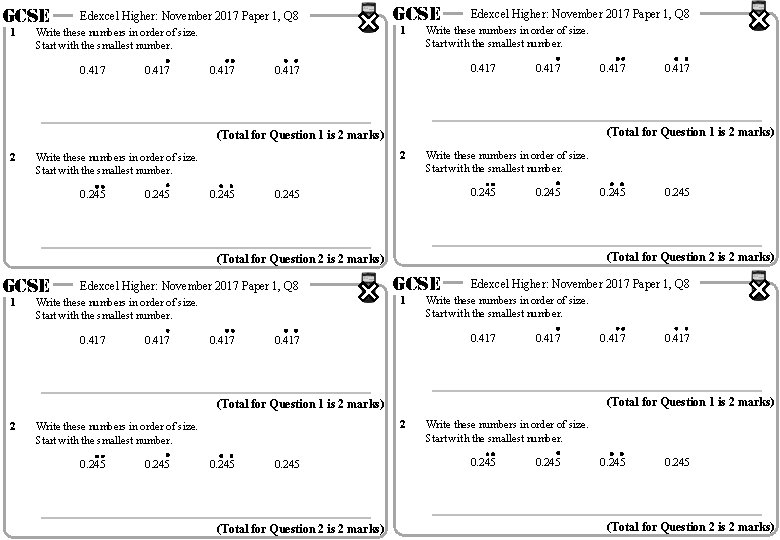 GCSE 1 Edexcel Higher: November 2017 Paper 1, Q 8 1 Write these numbers