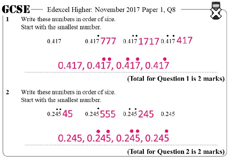 GCSE 1 Edexcel Higher: November 2017 Paper 1, Q 8 Write these numbers in