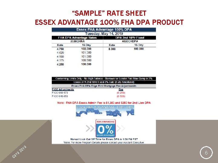 “SAMPLE” RATE SHEET ESSEX ADVANTAGE 100% FHA DPA PRODUCT 9 1 09 19 20