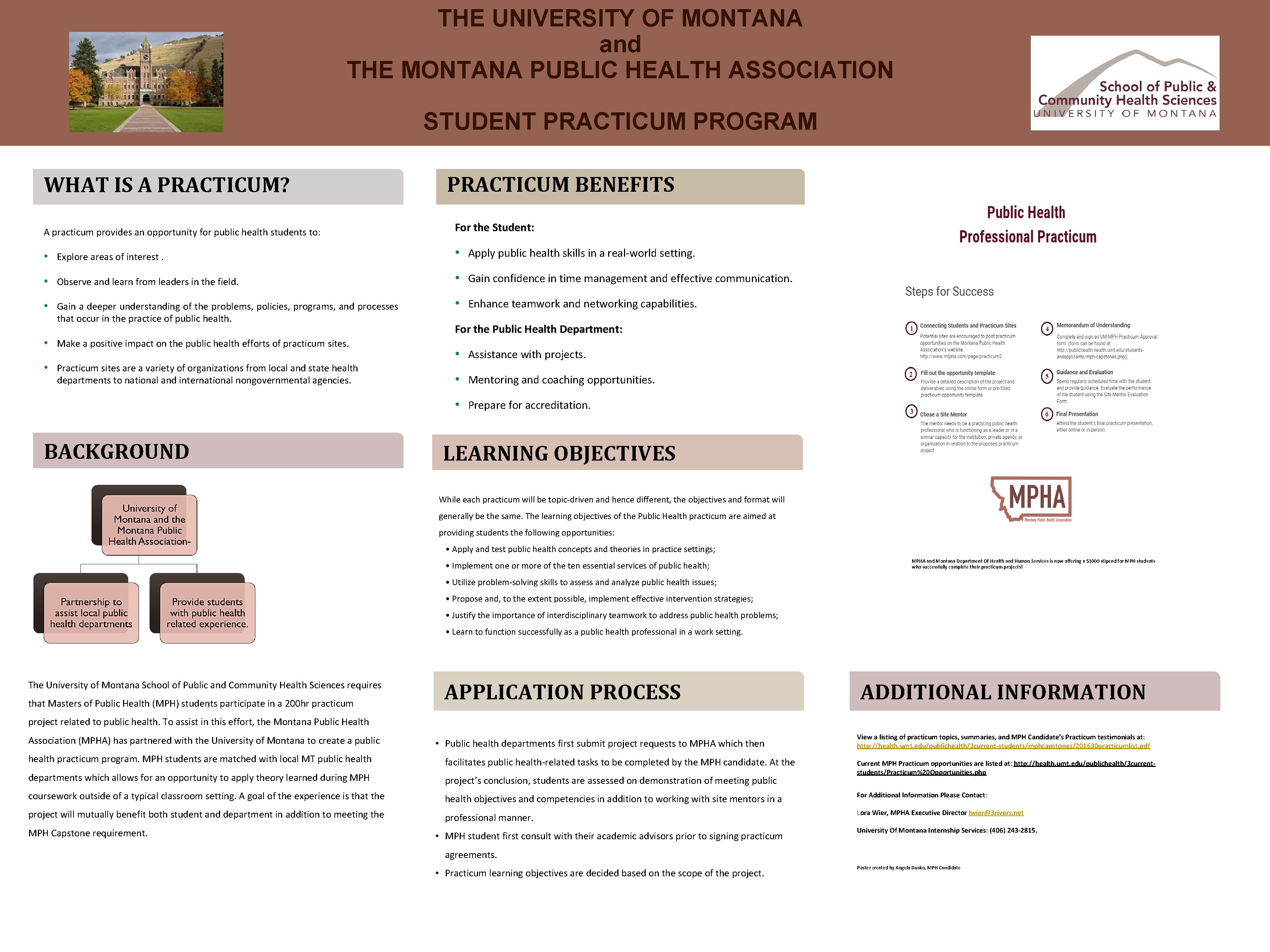 THE UNIVERSITY OF MONTANA and THE MONTANA PUBLIC HEALTH ASSOCIATION STUDENT PRACTICUM PROGRAM WHAT