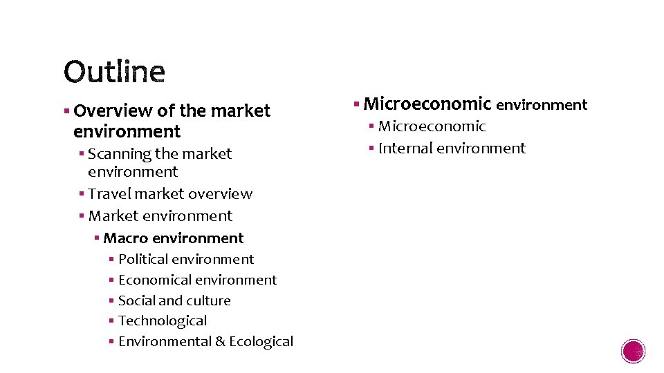 § Overview of the market environment § Scanning the market environment § Travel market