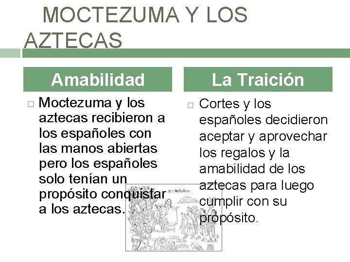 MOCTEZUMA Y LOS AZTECAS Amabilidad Moctezuma y los aztecas recibieron a los españoles con