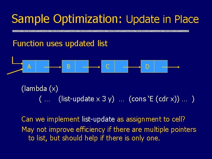 Sample Optimization: Update in Place Function uses updated list A B C D (lambda Sample Optimization: Update in Place Function uses updated list A B C D (lambda
