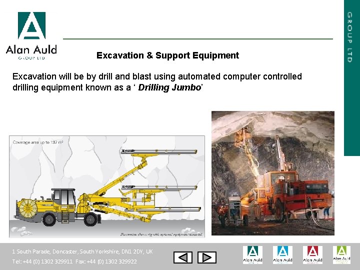 Excavation & Support Equipment Excavation will be by drill and blast using automated computer