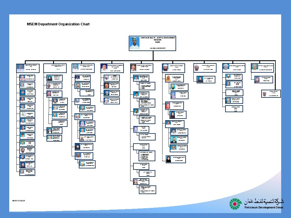 MSEM Department Organization Chart CORPORATE HEALTH , SAFETY & ENVIRONMENT MANAGER MSEM SALMANI, MOHAMED