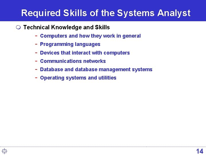 Required Skills of the Systems Analyst m Technical Knowledge and Skills − Computers and Required Skills of the Systems Analyst m Technical Knowledge and Skills − Computers and