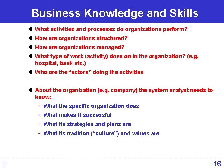 Business Knowledge and Skills ® What activities and processes do organizations perform? ® How Business Knowledge and Skills ® What activities and processes do organizations perform? ® How