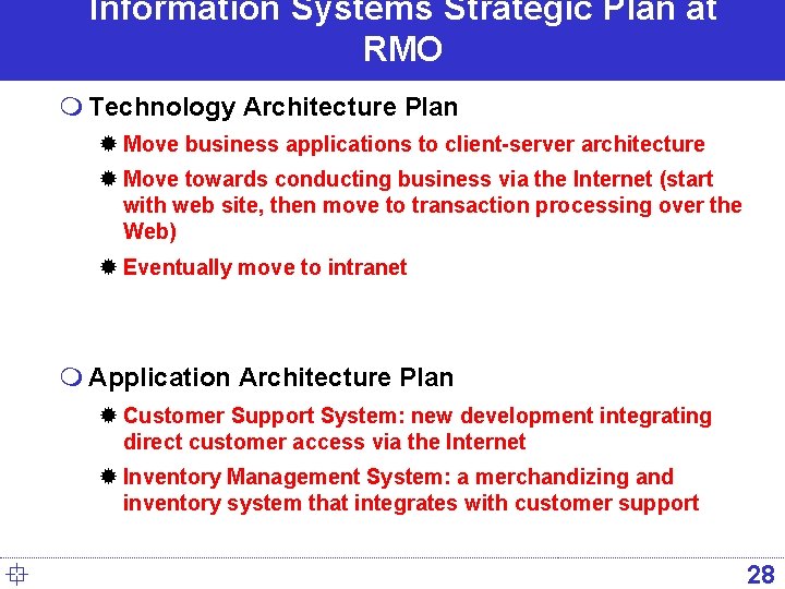 Information Systems Strategic Plan at RMO m Technology Architecture Plan ® Move business applications Information Systems Strategic Plan at RMO m Technology Architecture Plan ® Move business applications