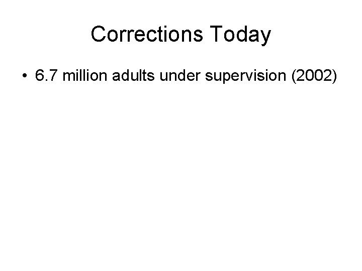 Corrections Today • 6. 7 million adults under supervision (2002) 