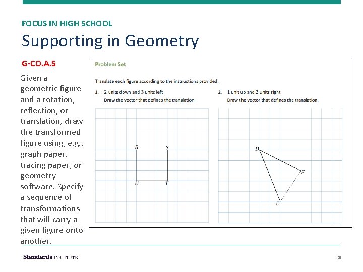 FOCUS IN HIGH SCHOOL Supporting in Geometry G-CO. A. 5 Given a geometric figure