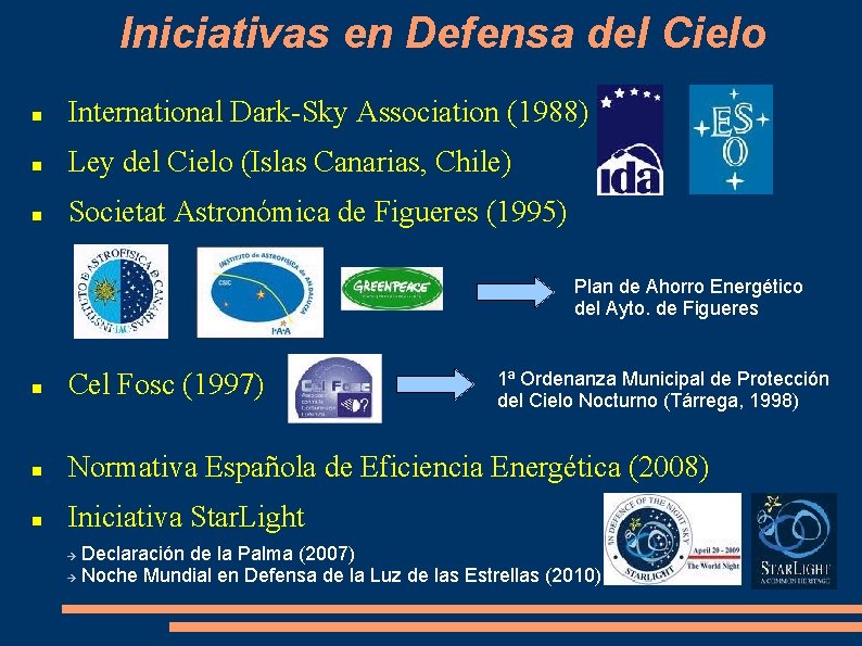 Iniciativas en Defensa del Cielo International Dark-Sky Association (1988) Ley del Cielo (Islas Canarias,