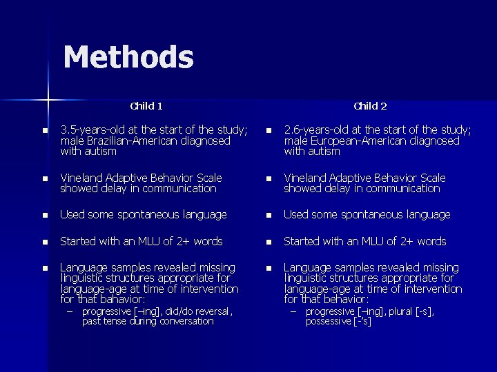 Methods Child 1 Child 2 n 3. 5 -years-old at the start of the Methods Child 1 Child 2 n 3. 5 -years-old at the start of the