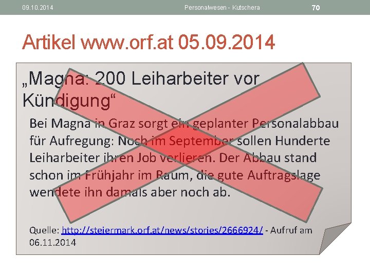 09. 10. 2014 Personalwesen - Kutschera 70 Artikel www. orf. at 05. 09. 2014