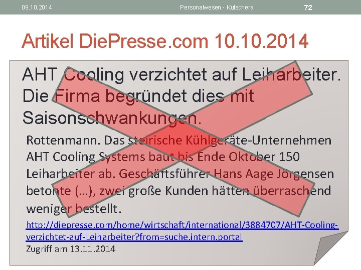 09. 10. 2014 Personalwesen - Kutschera 72 Artikel Die. Presse. com 10. 2014 AHT