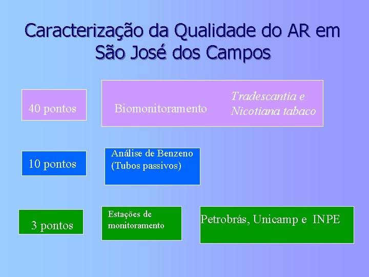Caracterização da Qualidade do AR em São José dos Campos 40 pontos Biomonitoramento 10