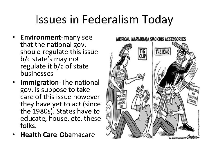 Issues in Federalism Today • Environment-many see that the national gov. should regulate this