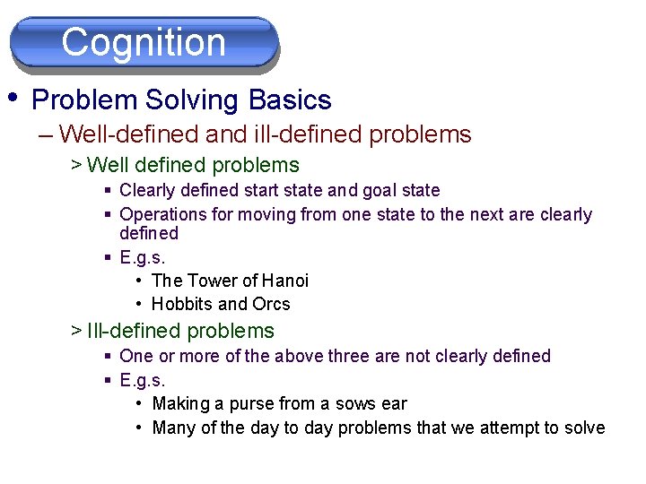 Cognition • Problem Solving Basics – Well-defined and ill-defined problems > Well defined problems