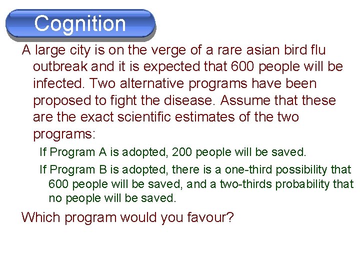 Cognition A large city is on the verge of a rare asian bird flu