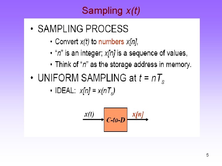 Sampling x(t) 5 