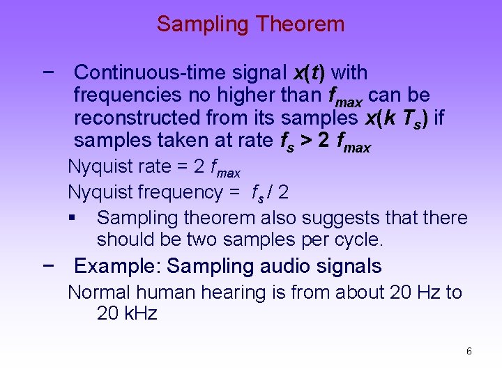 Sampling Theorem − Continuous-time signal x(t) with frequencies no higher than fmax can be
